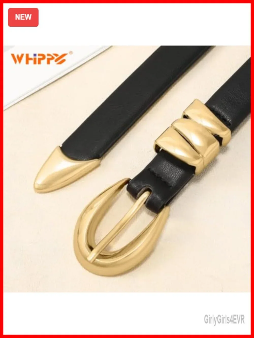 Women's Skinny PU Leather Belt with Gold Buckle, 10 Holes, 0.8 Inch Width